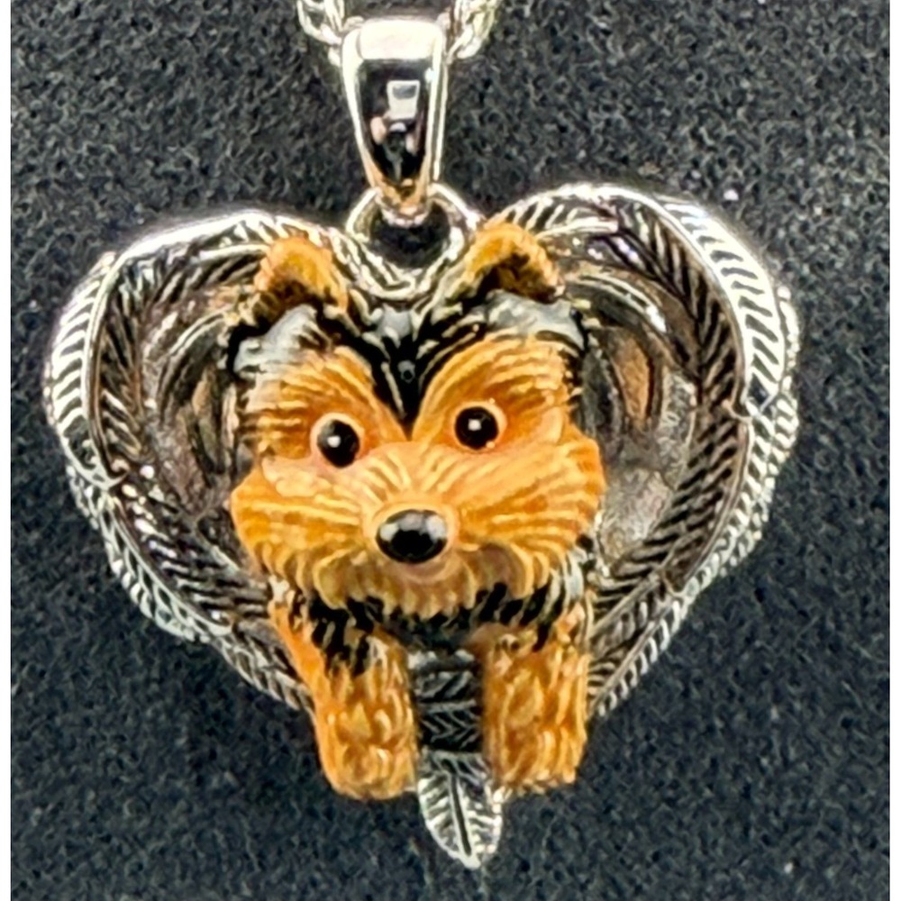 Vintage Bradford Exchange Dog Necklace Yorkies Are Angels Heart Box COA 18"